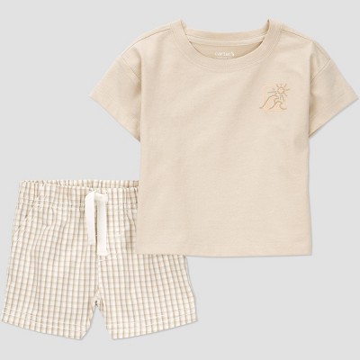 Carter's Just One You® Baby Boys' Gingham Shortalls Set - Brown