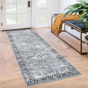 Machine Washable Runner Rug 2x6 Distressed Vintage Rug for Hallway Non Slip Soft Traditional Medallion Carpet Runner for Entryway Kitchen Laundry - 1 of 4
