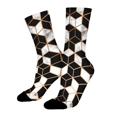 Black White Marble Women Printed Crew Socks Funny Funky Socks Soft Polyester Novelty Gifts for Artists Men