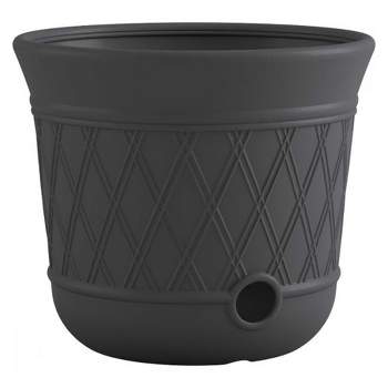 Suncast 14" x 12" Round Resin Decorative Weatherproof Outdoor Hideaway Standard Garden Hose Storage Pot with Drainage Holes, Gray