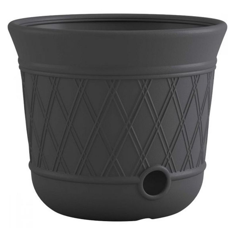 Suncast 14" x 12" Round Resin Decorative Weatherproof Outdoor Hideaway Standard Garden Hose Storage Pot with Drainage Holes, Gray, 1 of 7