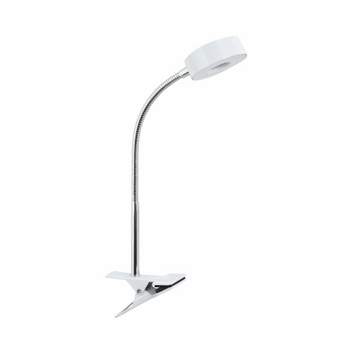 Globe Electric 8.46 Inch 5 Watt Glossy Chrome Goose Neck Clip Lamp with Integrated LED Bulb, 35,000 Hours Lifespan, and 250 Lumens, White