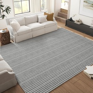 Neutral Boho Area Rug, Striped Soft Ultra-Thin Non-Slip Washable Carpet for Living Room, Bedroom, Nursery, Dining Room - 1 of 4