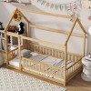 House Floor Bed with Roof Frame, Bed with Safety Guardrails and Opening, Low Design for Kids, Bed with Wood Construction-Baofuwish - 2 of 4