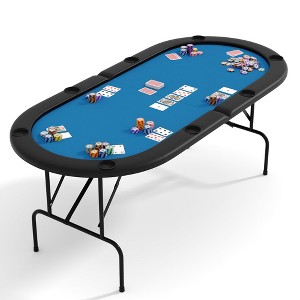 Poker Table Foldable, 8 Player Oval Folding Poker Tables with Collapsible Legs, Padded Rails and Cup Holders, Portable Poker Table - 1 of 4