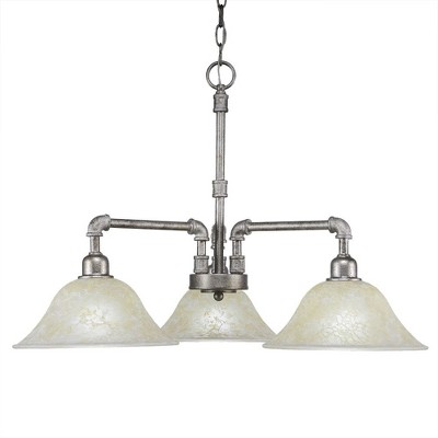 Toltec Lighting Vintage 3 - Light Chandelier in  Aged Silver with 10" Amber Marble  Shade