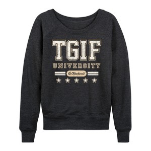Women's - Instant Message - Tgif University Lightweight French Terry Wide Neck Long Sleeve Graphic Shirt - 1 of 4