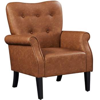 Yaheetech Mid-century Modern Faux Leather Accent Chair Armchair, Retro Brown