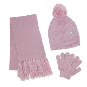 ClimaZer0 Girl's Flower Beanie Hat Scarf and Gloves Winter Set - 1 of 1