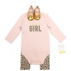 Hudson Baby Infant Girls Cotton Bodysuit, Pant and Shoe Set, Leopard Hearts Girls - 2 of 4