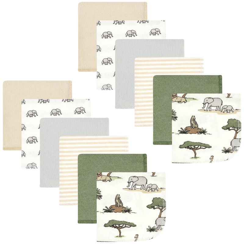 Hudson Baby Flannel Washcloths, Going On Safari 12Pk, One Size, 1 of 9