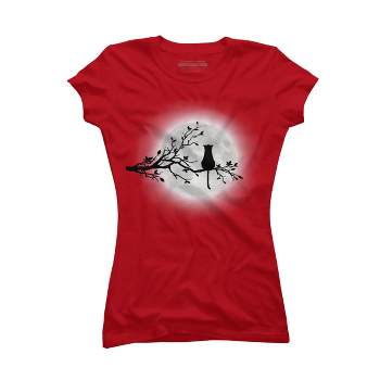 Junior's Design By Humans The Cat and The Moon By Maryedenoa T-Shirt