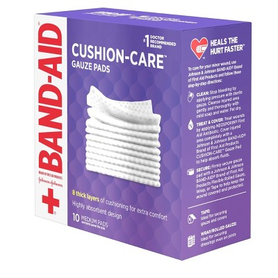 Johnson &#38; Johnson Brand Cushion Care Gauze Pads, Medium, 3 in x 3 in - 10 ct