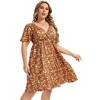 Coolmee Women's Plus Size Wrap V Neck Short Ruffle Sleeve A Line Midi Dress - 3 of 4