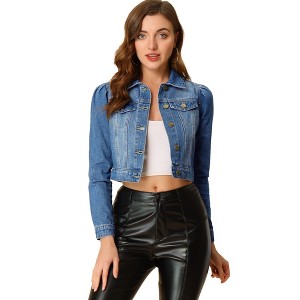 INSPIRE CHIC Women's Basic Puff Sleeve Washed Lightweight Cropped Denim Jacket - 1 of 4