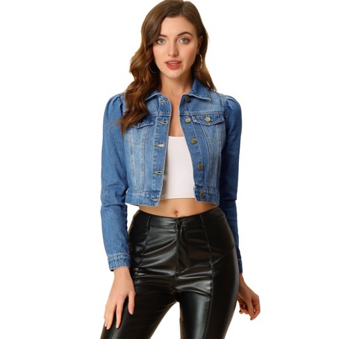 Jean jacket with leather best sale sleeves women's