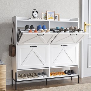 Shoe Cabinet - 4-Tier Flip-Top Drawers, Entryway Footwear Storage, Concealed Independent Shoe Rack, Living Room Open Shelving - 1 of 4