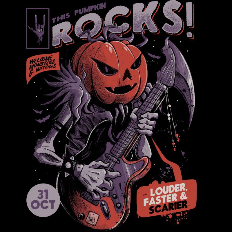 Junior's Design By Humans Rock Pumpkin By EduEly T-Shirt, 2 of 4