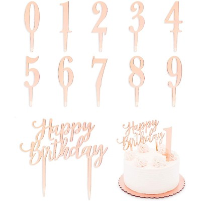 Metallic Rose Gold Rainbow Pink Blue Number Candle Birthday Cake Topper Party 21 