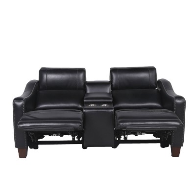 Black Faux Leather Power Reclining Loveseat with Storage and Cup Holder