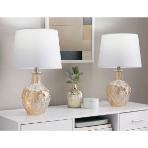 LumiSource (Set of 2) Gloria Round 20" Contemporary Table Lamps Clear Champagne Lustre Glass, Chrome Metal and White Linen Shade - 1 of 4