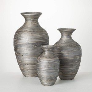 Sullivans 25.5", 19.5" & 14.25" Modern Gray Bamboo Vase Set of 3 - 1 of 3