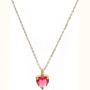 Birthstone Heart Necklace for Women, 14K Gold Plated with Cubic Zirconia Accents - 1 of 4