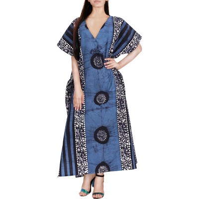 LA LEELA Women's Summer Loose Caftan Maxi Night Evening Gown Loungewear Dashiki House Dresses for Women 3X-4X Blue, Floral