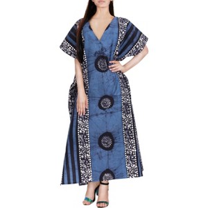 LA LEELA Women's Summer Loose Caftan Maxi Night Evening Gown Loungewear Dashiki House Dresses for Women 3X-4X Blue, Floral - 1 of 4