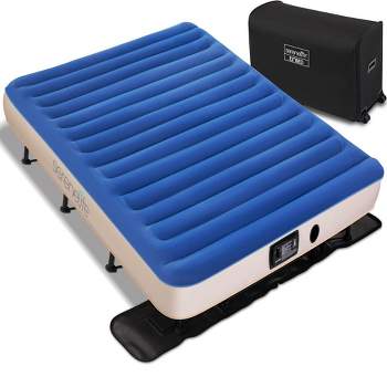 SereneLife EZ Bed Air Mattress with Frame and rolling Case, Self-Inflating Airbed with Built-in Pump for Travel and Hosting, Queen