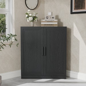 Wooakway Trapezoidal Corner Cabinet with Doors Decorative Storage Cabinet Freestanding Wood Shelf for Multi-Room Natural Wood/Black/Light Walnut/White - 1 of 4