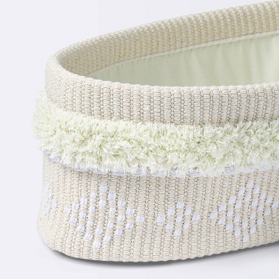 Khaki and Cream Tufted Fabric Oval Storage Basket