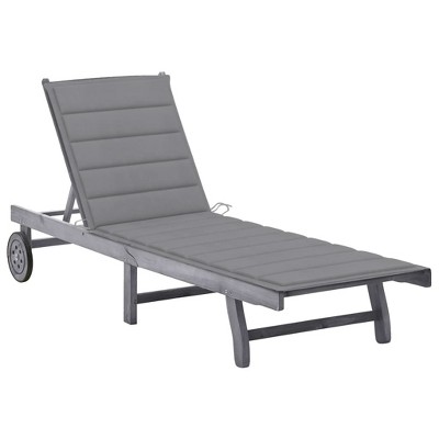 vidaXL Patio Sun Lounger with Cushion Gray Solid Acacia Wood