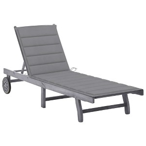 vidaXL Patio Sun Lounger with Cushion Gray Solid Acacia Wood - 1 of 4