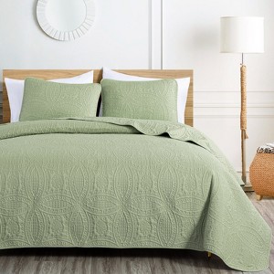 FIONECA Oversized 3 Piece Quilted Bedspread Set Includes Bedspread Matching Shams For Versatile Bedroom Styling - 1 of 4