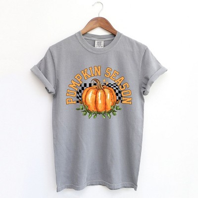 Simply Sage Market Women's Pumpkin Season Checkered Short Sleeve Garment Dyed Tee