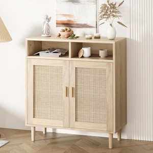 2 Set Rattan Sideboard Buffet Cabinets - 2-Door Storage with Shelf, Modern Dining Room, Living Room, Entryway - 1 of 4