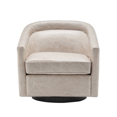 Light Tan Faux Leather Swivel Barrel Chair with Metal Base