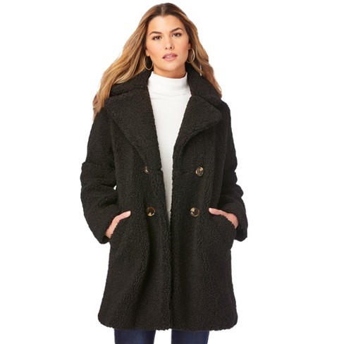 Roaman's Women's Plus Size Double-breasted Teddy Coat - 34/36