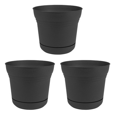 Bloem SP1200 Saturn Indoor Outdoor 12 Inch Matte Finish Durable Polypropylene Planter Pot with Matching Saucer and Drainage Holes, Black (3 Pack)