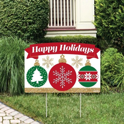 Big Dot of Happiness Ornaments - Holiday and Christmas Party Yard Sign Lawn Decorations - Happy Holidays Party Yardy Sign