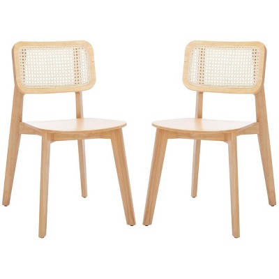 Natural Wood and Cane Low Slat Dining Chair Set