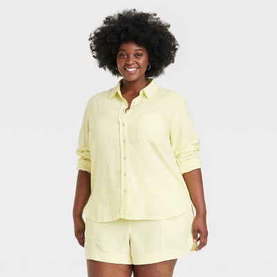 Women's Linen Long Sleeve Collared Button-down Shirt - Universal Thread™  Tan Striped Xs : Target