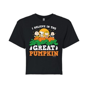 Women's - Peanuts - I Believe In The Great Pumpkin Cropped Graphic T-Shirt - 1 of 4
