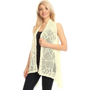 Anna-Kaci Women's Sleeveless Open Front Crochet Shawl Cardigan Bikini Cover Up - 1 of 4