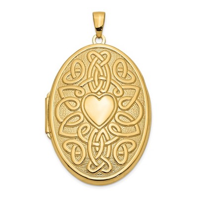 Black Bow Jewelry 14k Yellow Gold 38mm Celtic Heart Oval Locket