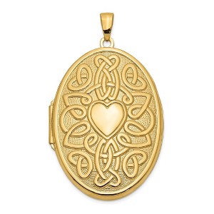 Black Bow Jewelry 14k Yellow Gold 38mm Celtic Heart Oval Locket - 1 of 4