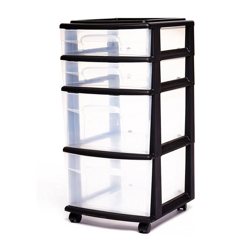 Homz Plastic 4 Clear Drawer Medium Home Organization Storage Container Tower with 2 Large Drawers and 2 Small Drawers, Black Frame (2 Pack), 2 of 7