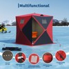 Portable Pop-Up Ice Fishing Tent, Fits 2-3 Person Ice Fishing Shelter, Insulated Hub Shelter with Anchors, Ropes, Light Strip & Carry Bag, Red+Black - 3 of 4