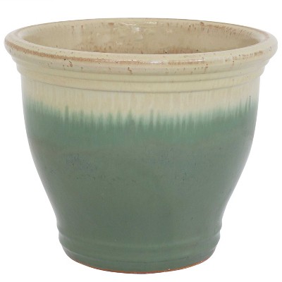 Sunnydaze Studio High-Fired Glazed UV- and Frost-Resistant Outdoor/Indoor Ceramic Flower Pot with Drainage Holes - 15" - Seafoam